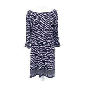 Womens Geometric Dress Black Purple White Boat Neckline Slit Sleeves WHBM Small